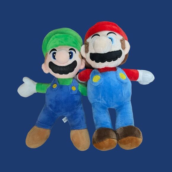 Super Mario Bros Mario & Lugi Soft Plush Stuffed Doll Toy Official Nintendo - Picture 1 of 4
